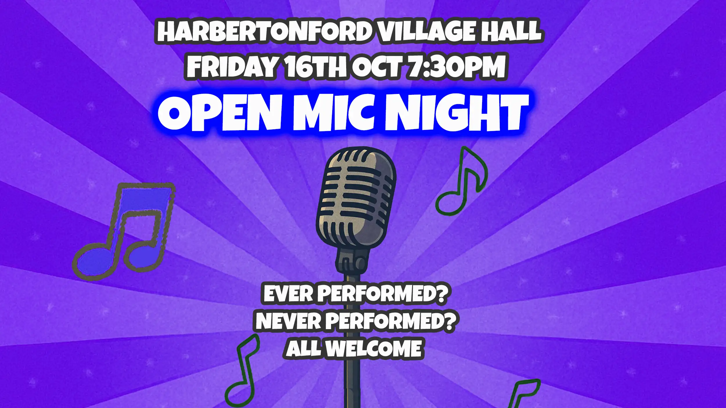 Open Mic Night Harbertonford Village Hall 16th October 2026