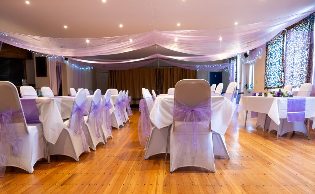 Harberton Vilage Hall laid out for a wedding